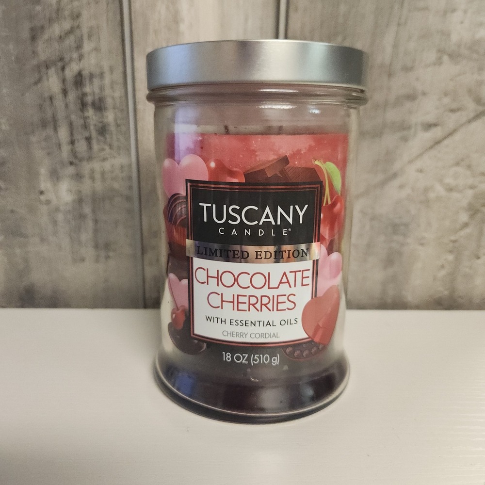 Tuscany Limited Edition Chocolate Cherries Candle With Essential Oil-18oz-NEW